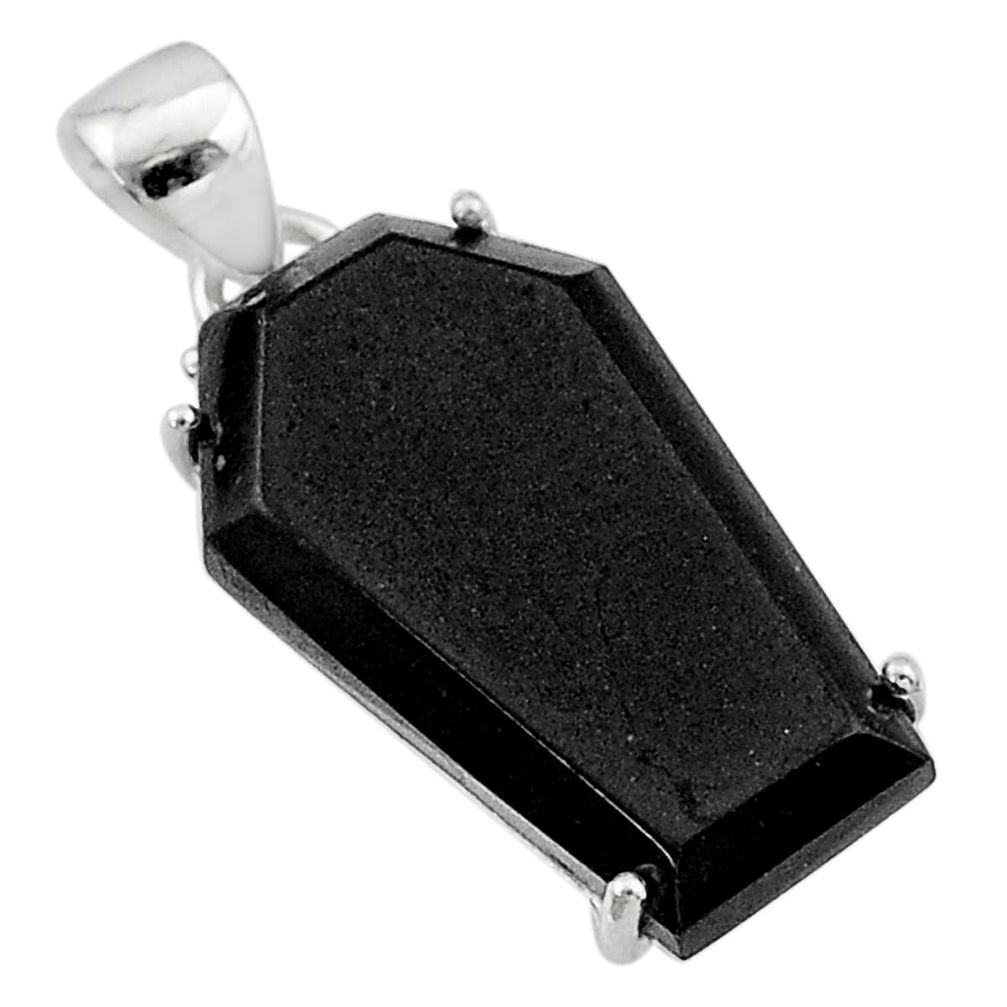 925 sterling silver 14.20cts coffin natural black onyx handmade pendant t1004