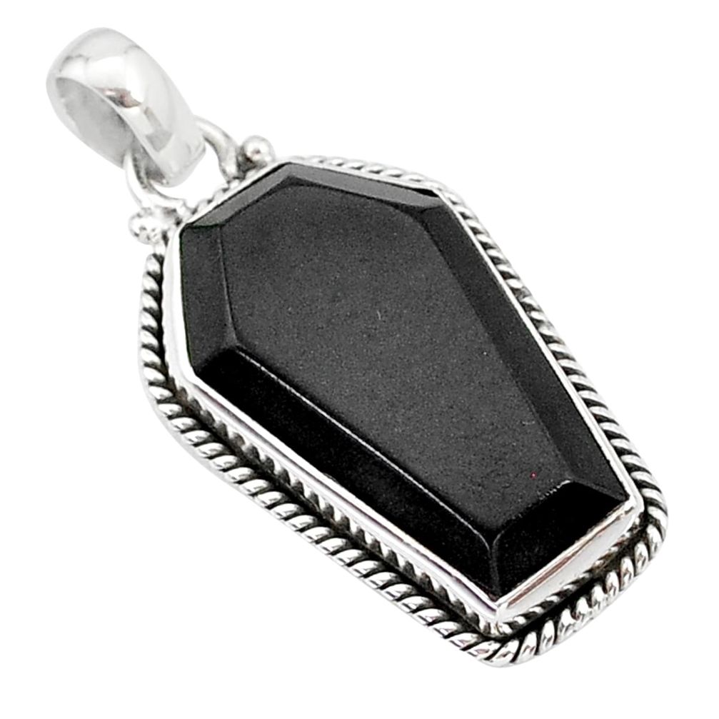 925 sterling silver 16.18cts coffin natural black onyx handmade pendant t1047