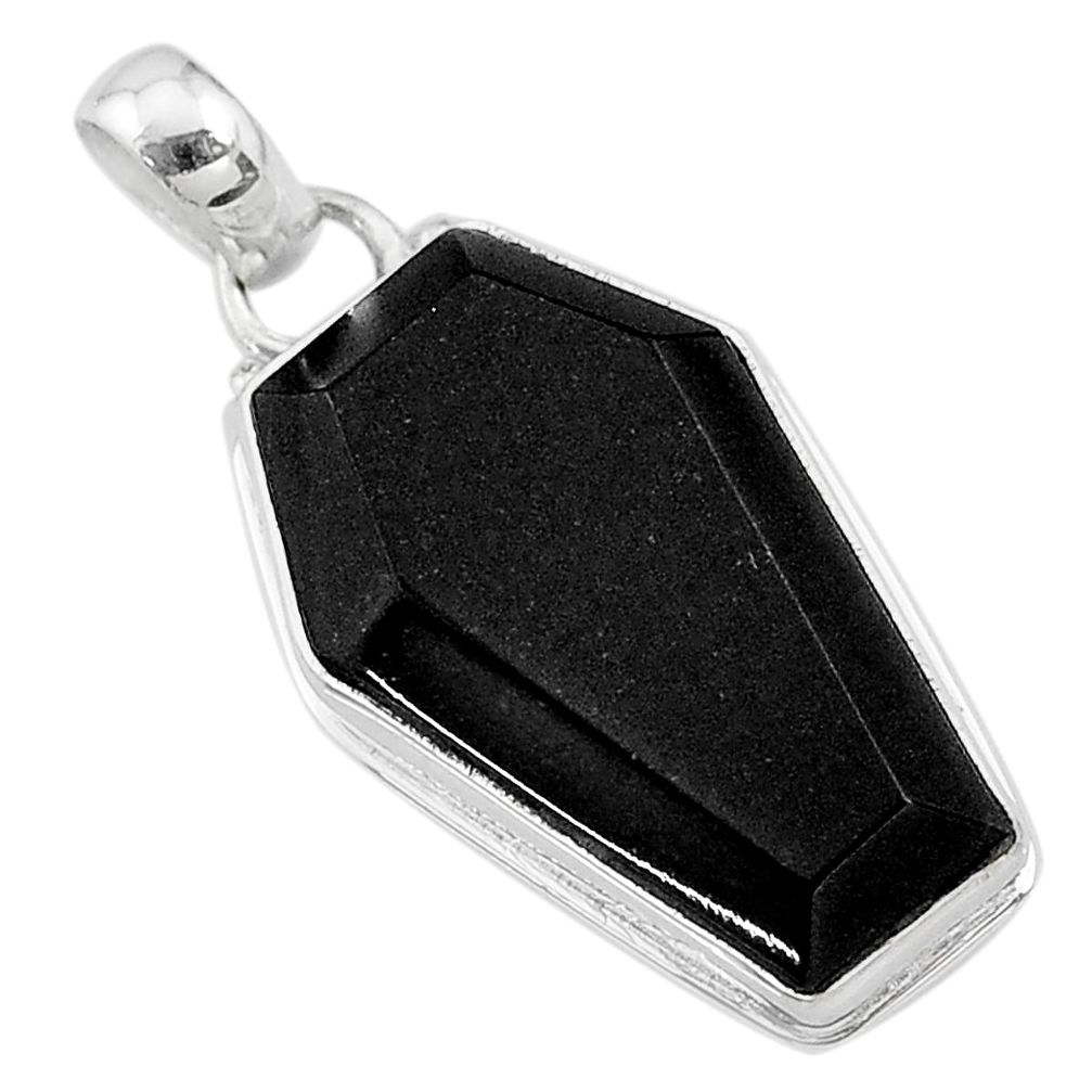 925 sterling silver 17.65cts coffin natural black onyx pendant jewelry t11718