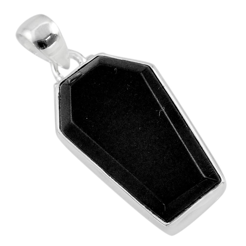 925 sterling silver 15.08cts coffin natural black onyx pendant jewelry t47915