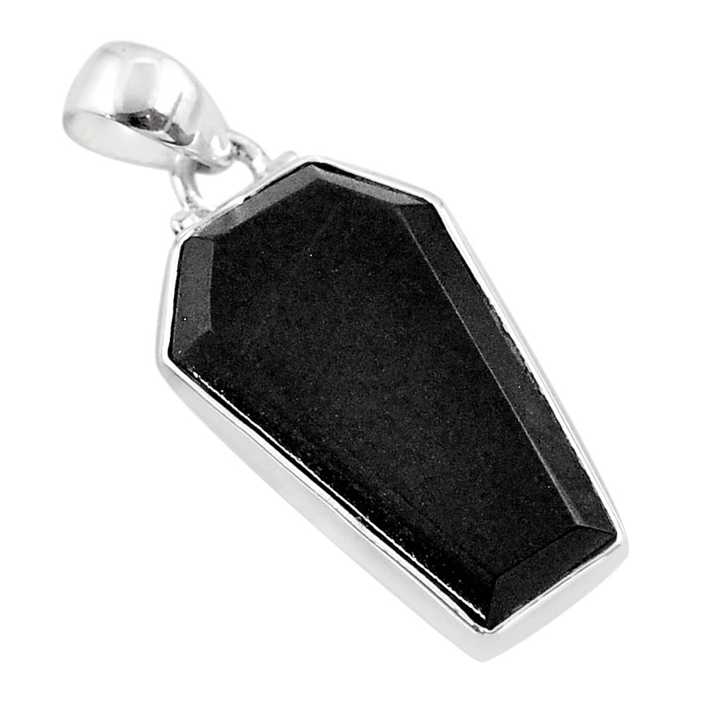 925 sterling silver 13.73cts coffin natural black onyx pendant jewelry t47918
