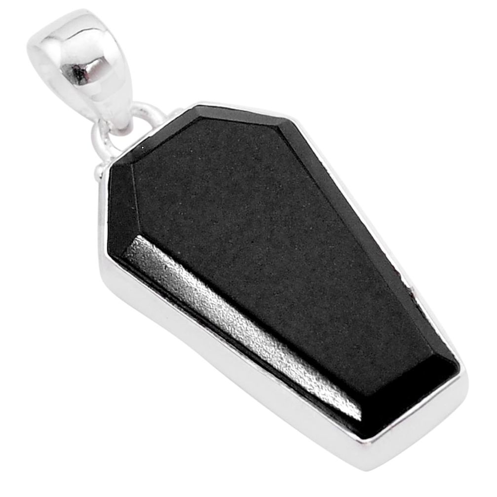 925 sterling silver 14.23cts coffin natural black onyx pendant jewelry t48663