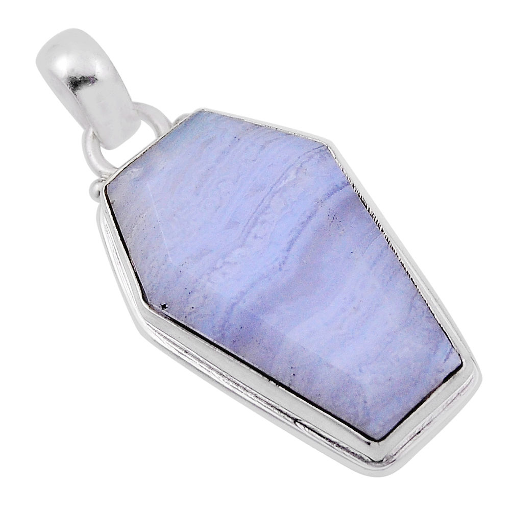 925 sterling silver 14.12cts coffin natural blue lace agate fancy pendant n29414