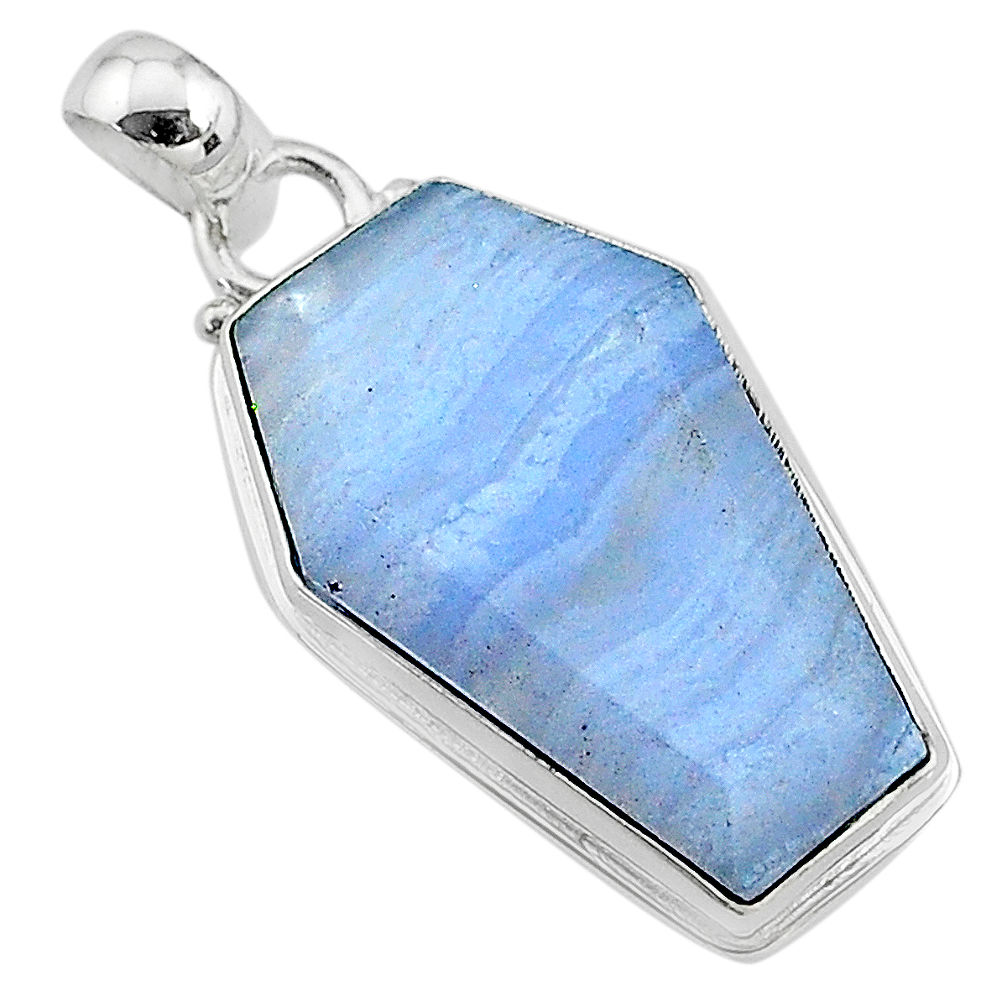 925 sterling silver 16.73cts coffin natural blue lace agate fancy pendant t11715