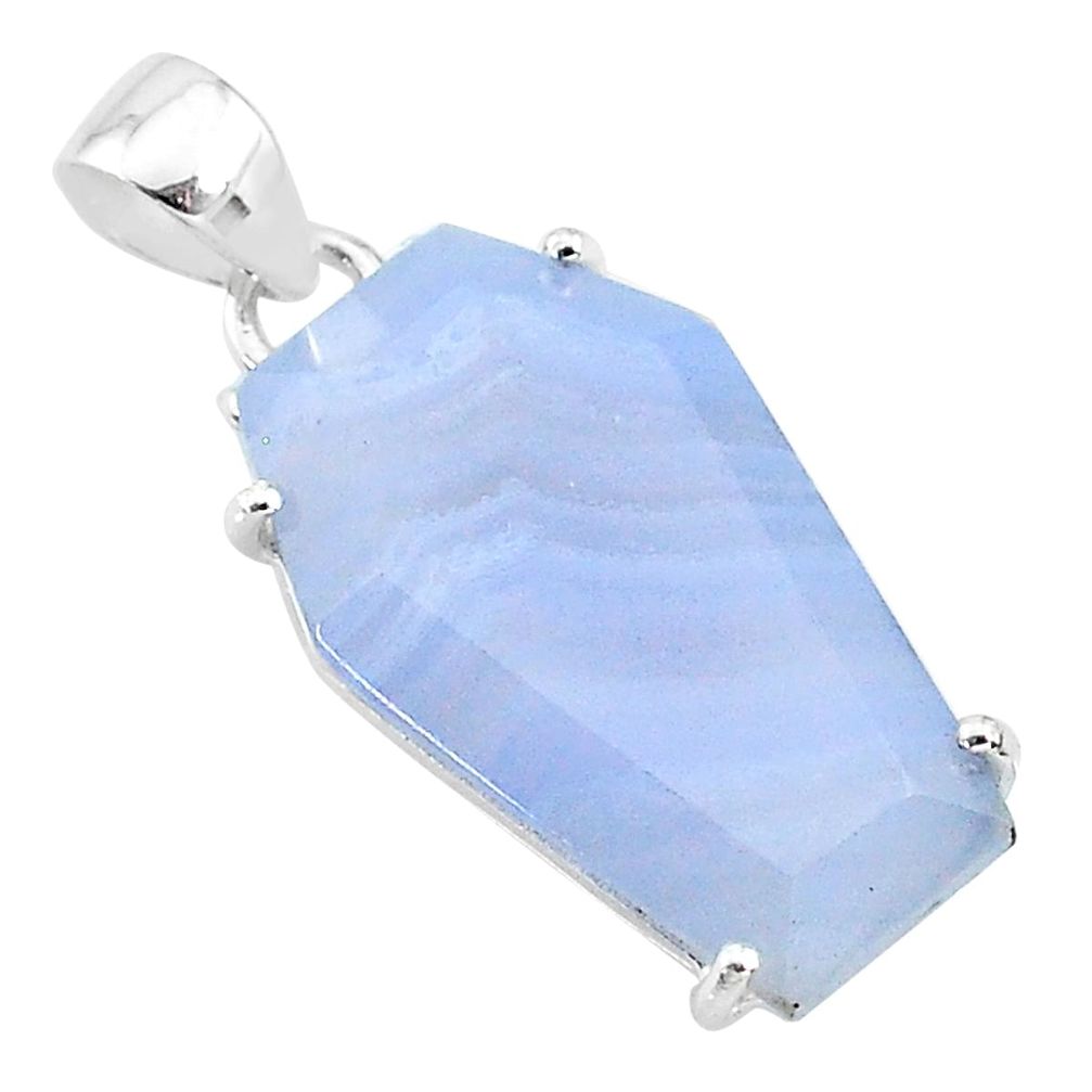 925 sterling silver 11.98cts coffin natural blue lace agate fancy pendant t12020