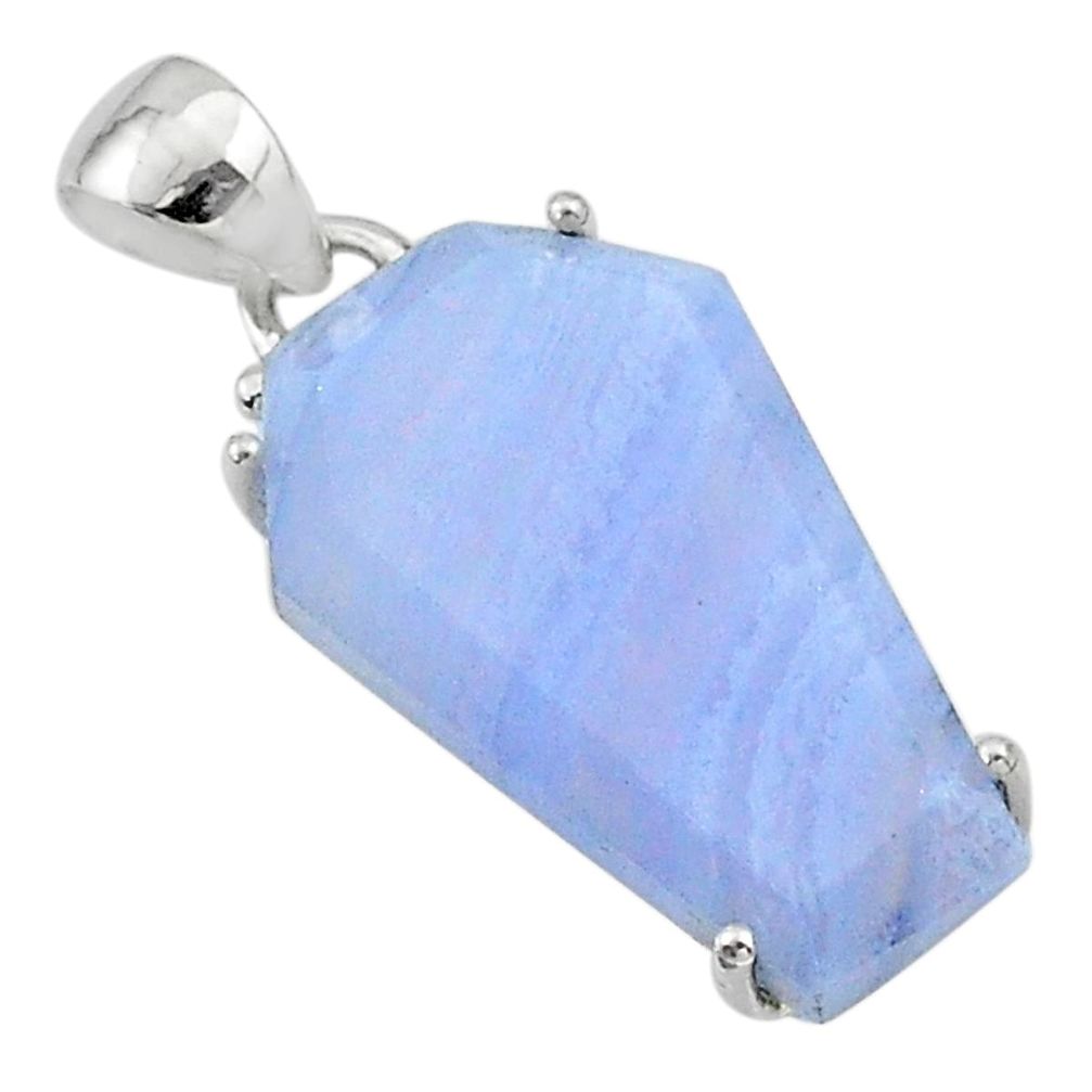 925 sterling silver 13.66cts coffin natural blue lace agate pendant t1016