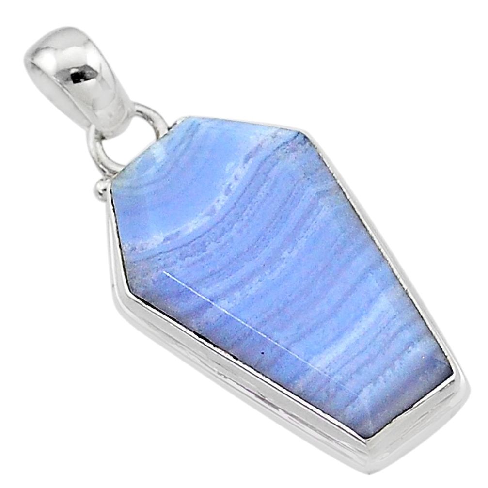 925 sterling silver 14.68cts coffin natural blue lace agate pendant t1051