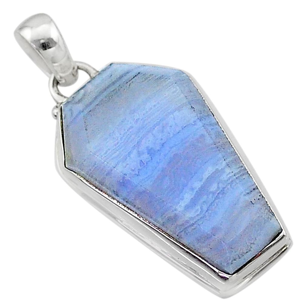 925 sterling silver 15.67cts coffin natural blue lace agate pendant t1054