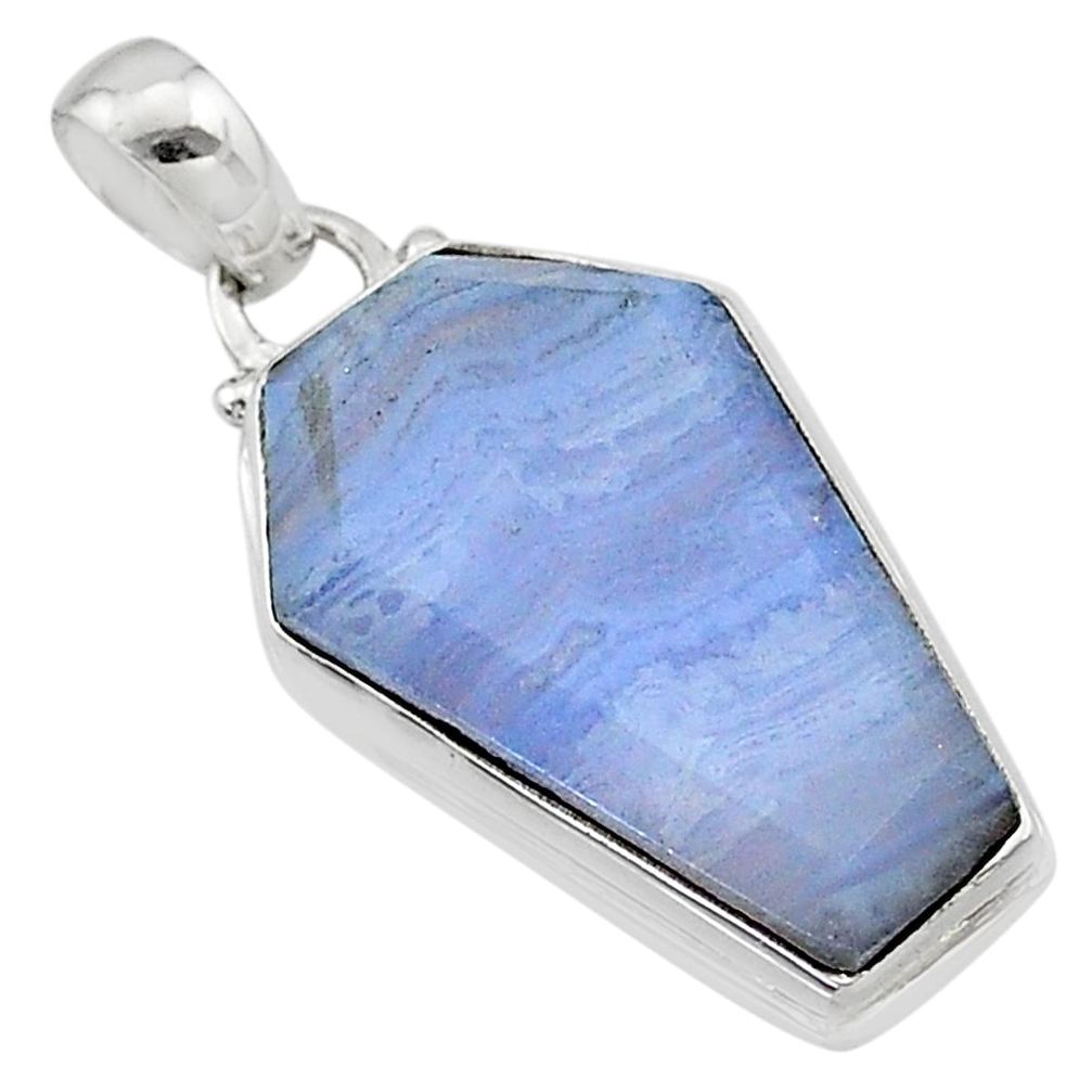 925 sterling silver 14.23cts coffin natural blue lace agate pendant t1058
