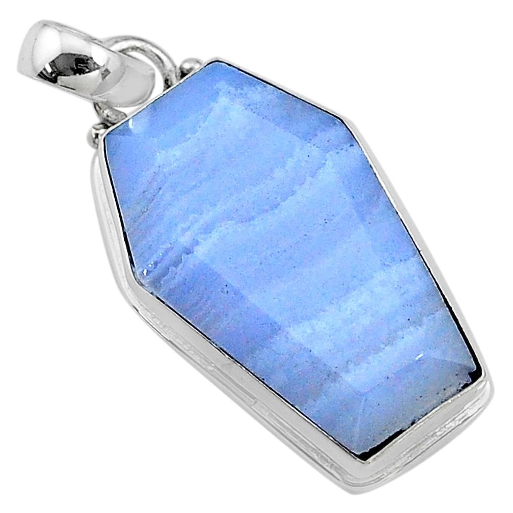 925 sterling silver 15.72cts coffin natural blue lace agate pendant t11707