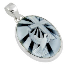 925 sterling silver 8.53cts dove with cross cameo oval pendant jewelry y26463
