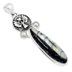 925 sterling silver 25.56cts eagle natural black orthoceras pearl pendant y15158