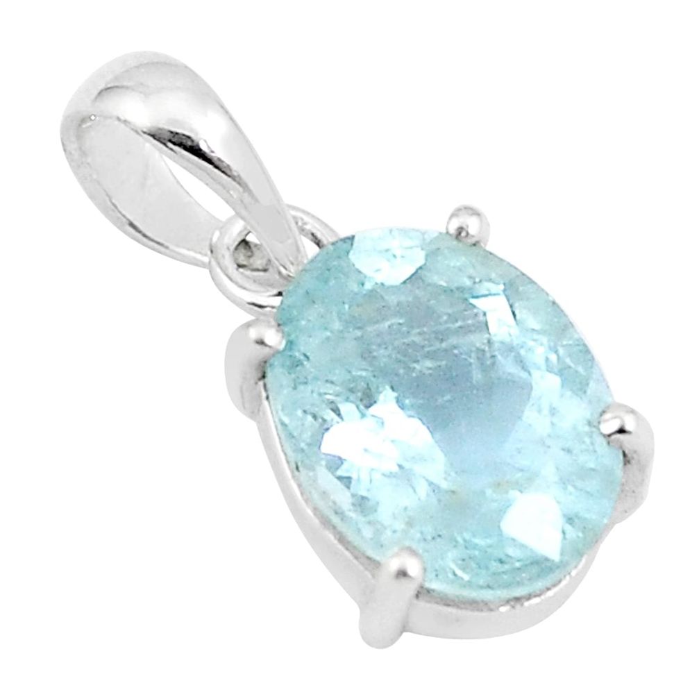 925 sterling silver 4.46cts faceted blue aquamarine oval pendant jewelry u25815