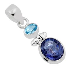925 sterling silver 6.51cts faceted blue rainbow topaz topaz pendant y82095