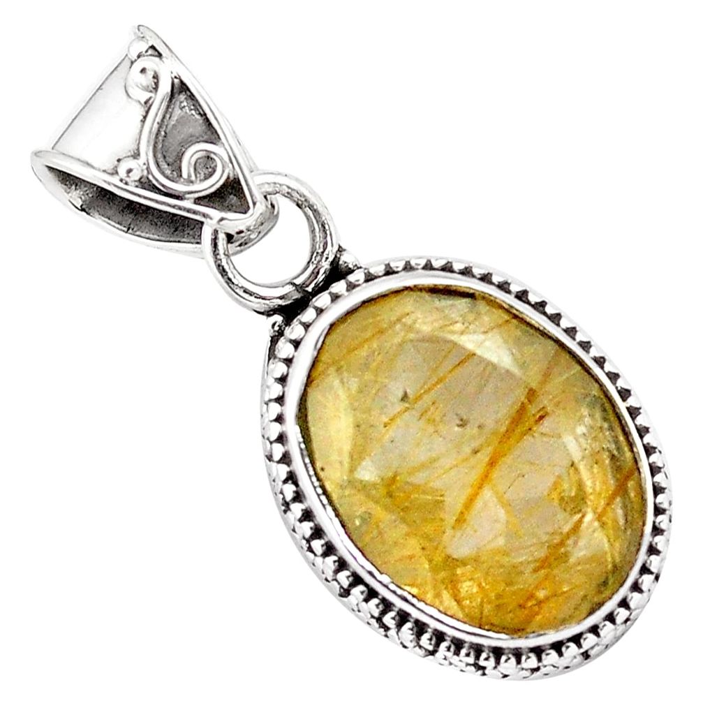 925 sterling silver 10.29cts faceted golden rutile oval pendant jewelry p84653