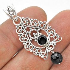 925 sterling silver 3.21cts faceted natural black onyx beads pendant u71399