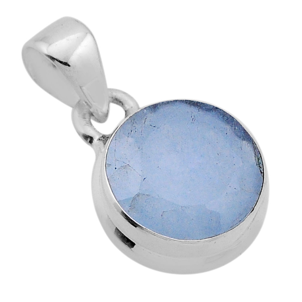 925 sterling silver 5.78cts faceted natural blue chalcedony round pendant n46583
