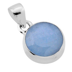 925 sterling silver 6.17cts faceted natural blue chalcedony round pendant n46586