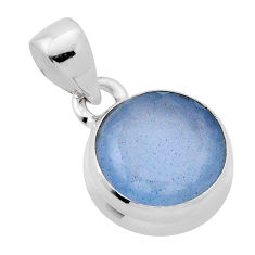 925 sterling silver 6.25cts faceted natural blue chalcedony round pendant n46590