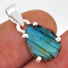 925 sterling silver 5.38cts faceted natural blue labradorite pear pendant n41935