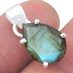 925 sterling silver 5.65cts faceted natural blue labradorite pear pendant u61486