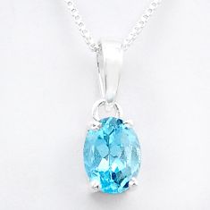 925 sterling silver 2.12cts faceted natural blue topaz 18' chain pendant u36040