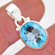 925 sterling silver 5.33cts faceted natural blue topaz oval pendant y18898
