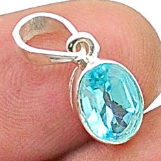 925 sterling silver 1.72cts faceted natural blue topaz pendant jewelry u35938