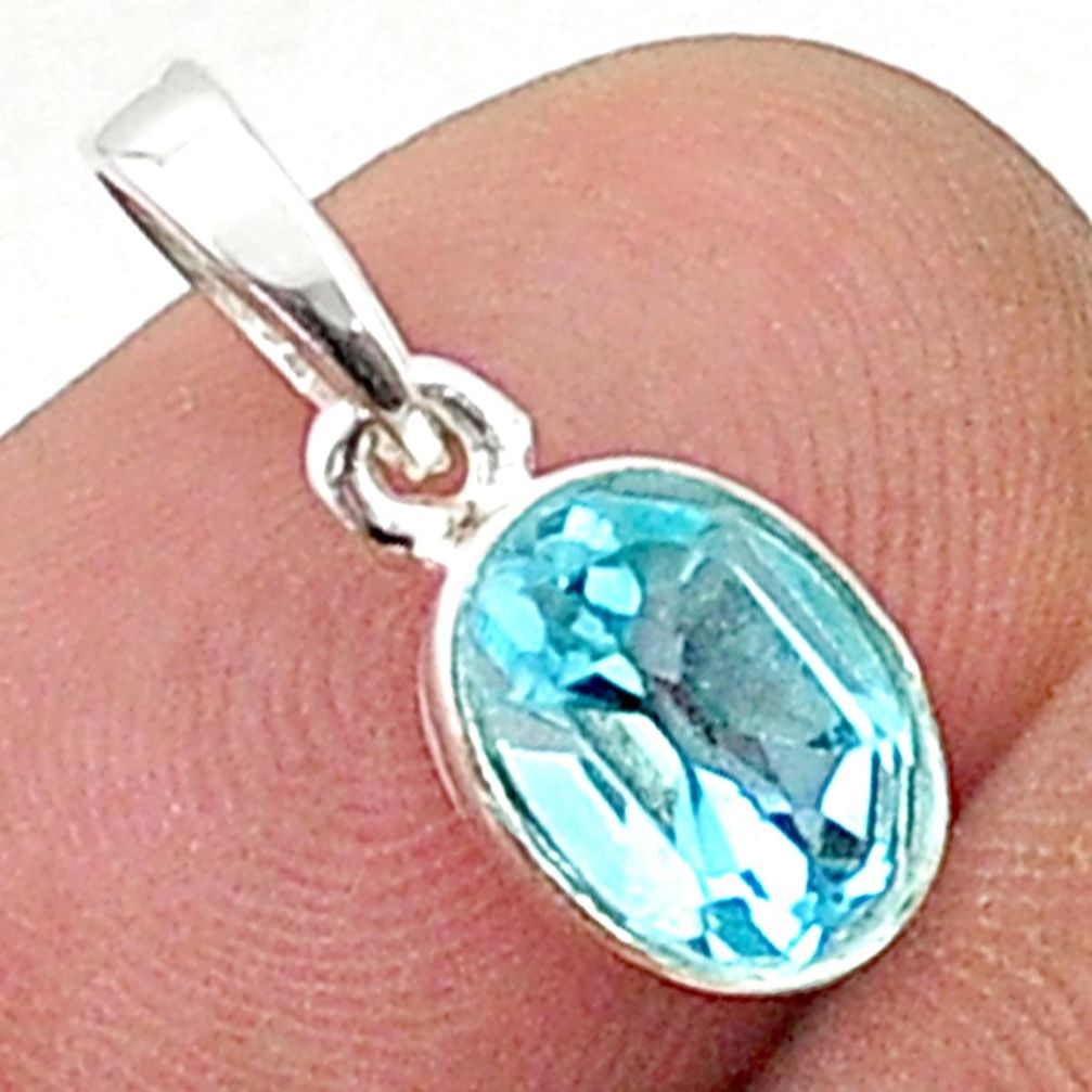 925 sterling silver 1.79cts faceted natural blue topaz pendant jewelry u35940
