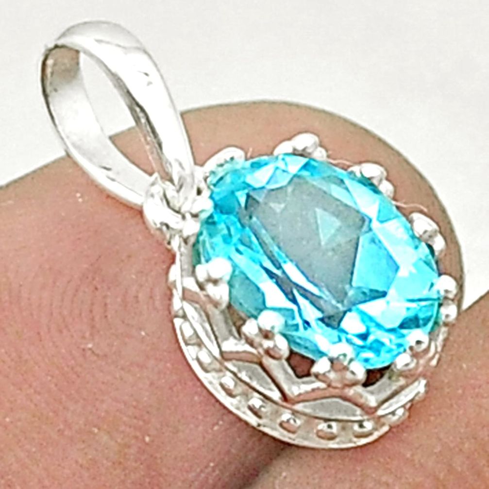 925 sterling silver 2.65cts faceted natural blue topaz pendant jewelry u36326