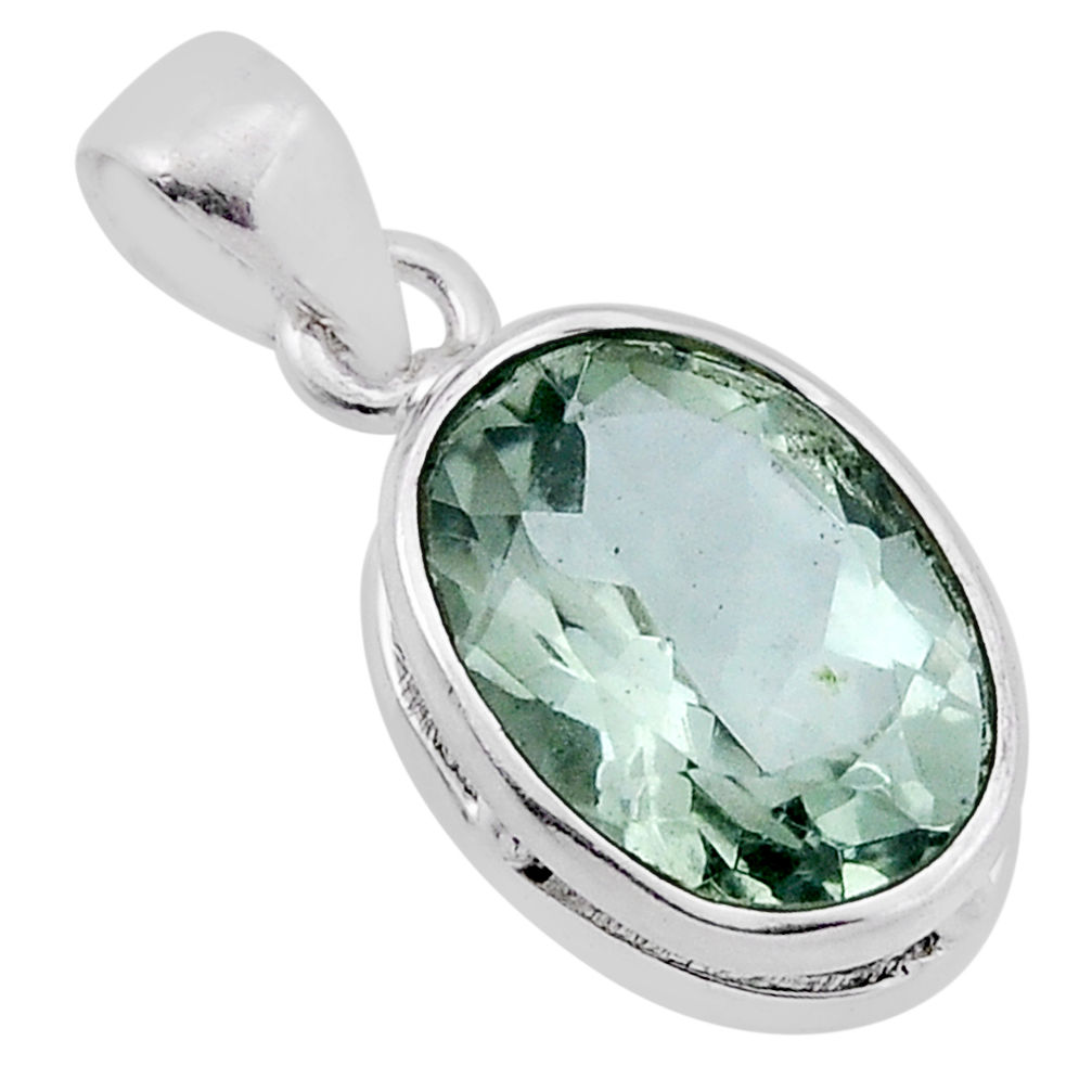 925 sterling silver 5.40cts faceted natural green amethyst oval pendant n41883