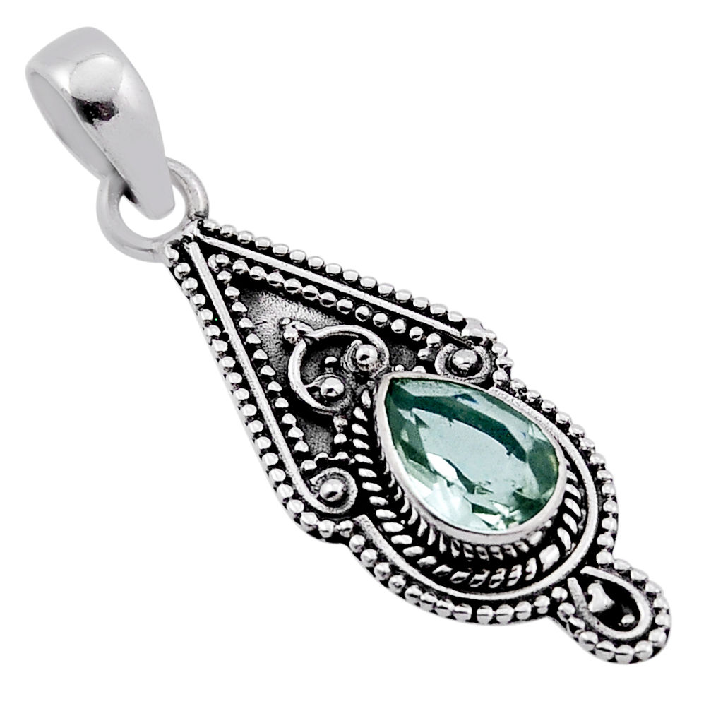 925 sterling silver 2.08cts faceted natural green amethyst pear pendant n36346