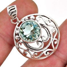 925 sterling silver 4.84cts faceted natural green amethyst round pendant n46593