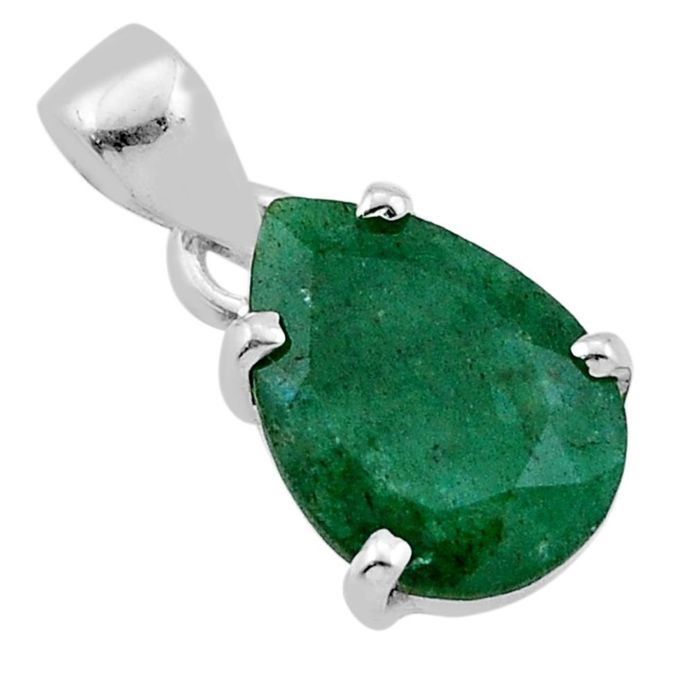 925 sterling silver 5.32cts faceted natural green emerald pear pendant n42575