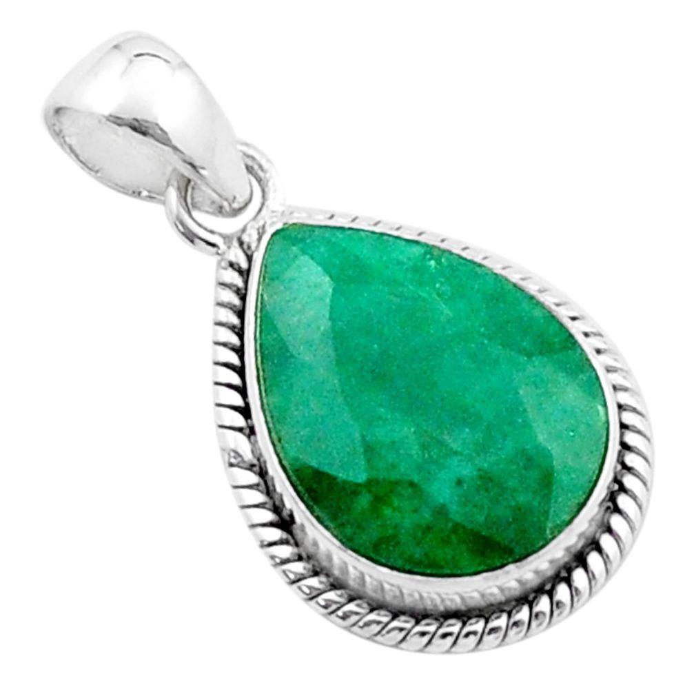 925 sterling silver 9.37cts faceted natural green emerald pear pendant u34855