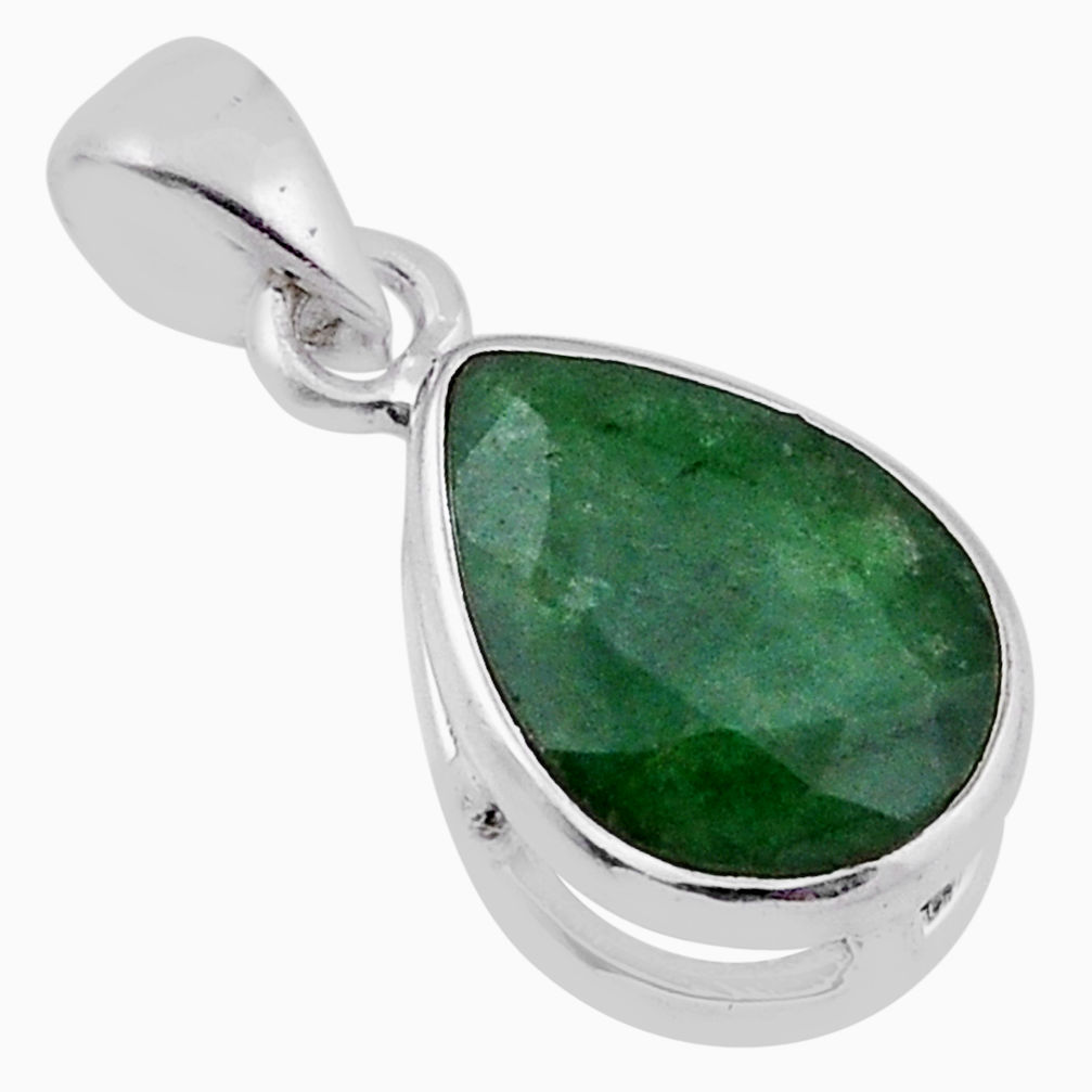 925 sterling silver 5.57cts faceted natural green emerald pendant jewelry n40700