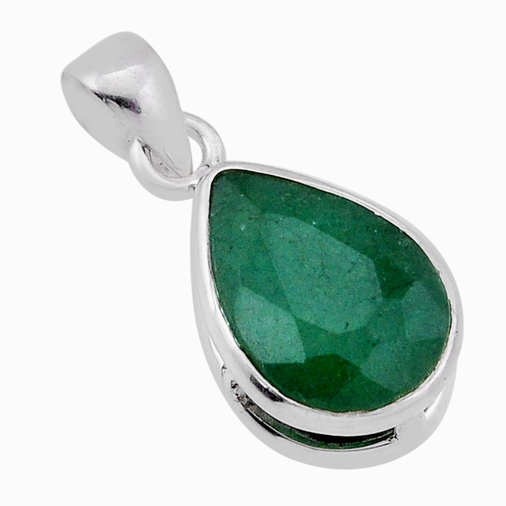 925 sterling silver 6.24cts faceted natural green emerald pendant jewelry n41891