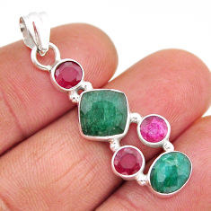 925 sterling silver 6.95cts faceted natural green emerald ruby pendant y61155