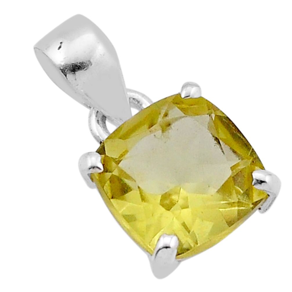 925 sterling silver 5.43cts faceted natural lemon topaz cushion pendant n42572