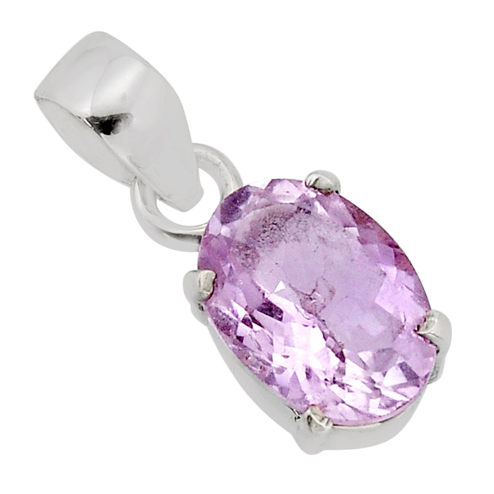 925 sterling silver 6.26cts faceted natural pink amethyst pendant jewelry y80428