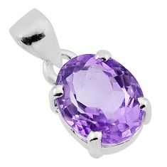 925 sterling silver 4.51cts faceted natural purple amethyst oval pendant n35278