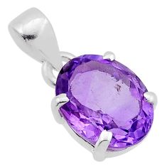 925 sterling silver 5.38cts faceted natural purple amethyst oval pendant n41930