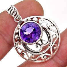 925 sterling silver 4.67cts faceted natural purple amethyst round pendant n46595