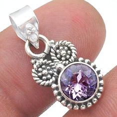 925 sterling silver 2.22cts faceted natural purple amethyst round pendant u61493