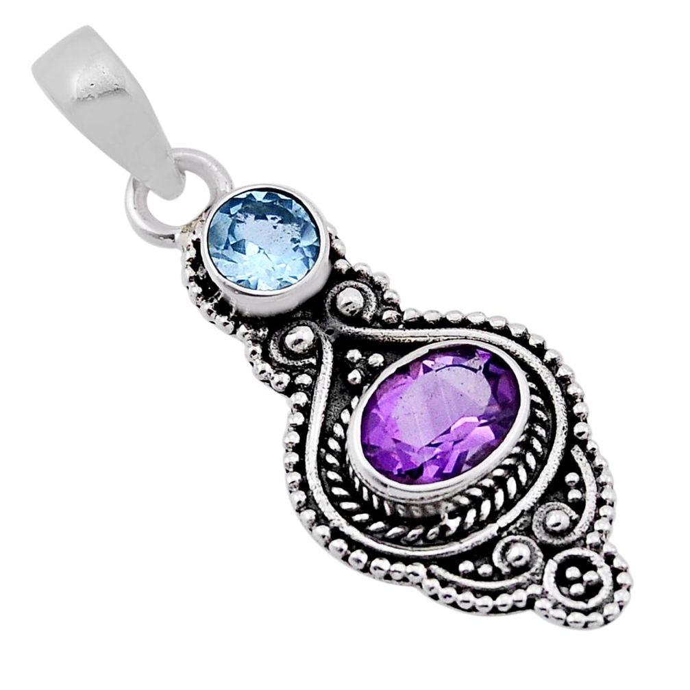925 sterling silver 2.42cts faceted natural purple amethyst topaz pendant n36475