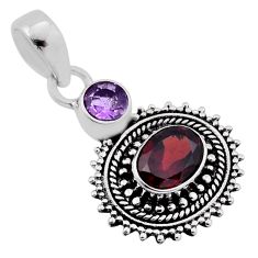925 sterling silver 2.19cts faceted natural red garnet amethyst pendant n36323