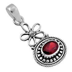 925 sterling silver 2.14cts faceted natural red garnet flower pendant n36403