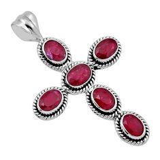 925 sterling silver 8.98cts faceted natural red ruby holy cross pendant n44952