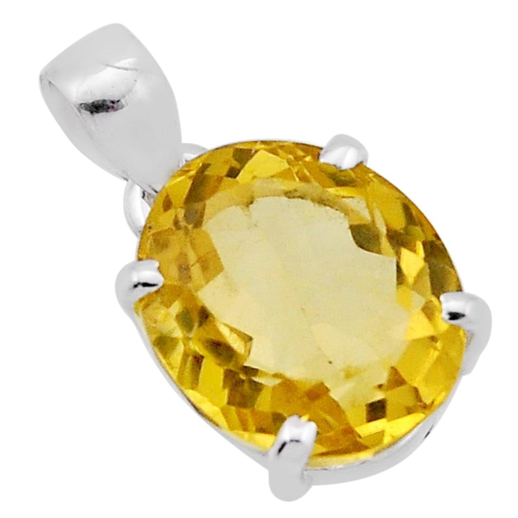 925 sterling silver 7.24cts faceted natural yellow citrine oval pendant n41922