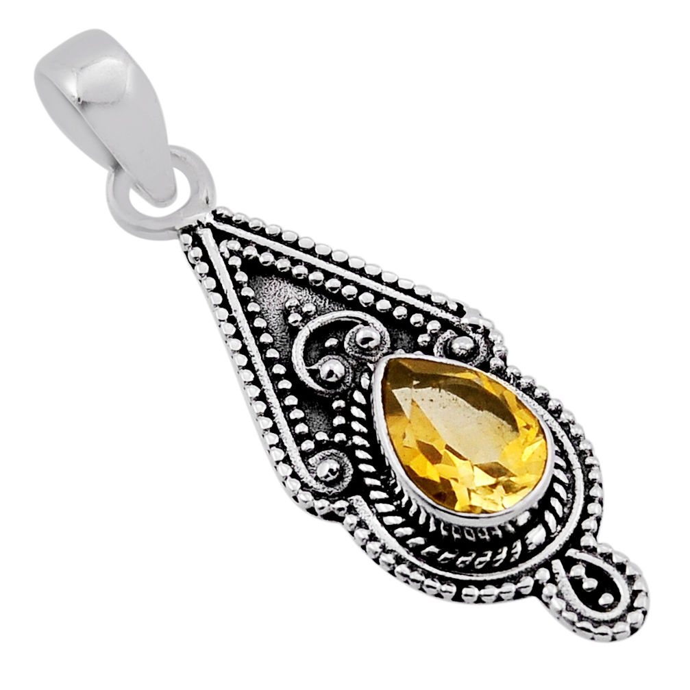 925 sterling silver 2.20cts faceted natural yellow citrine pear pendant n36349